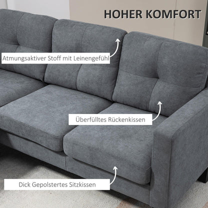 Ecksofa L-Form mit wendebarer Chaiselongue – Federkern & Schaumstoff, Leinenoptik Grau - FUXLShop