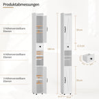 Badezimmerschrank Schmal – 20x20x180cm mit Schubladen, Regalen & Rollenhalter