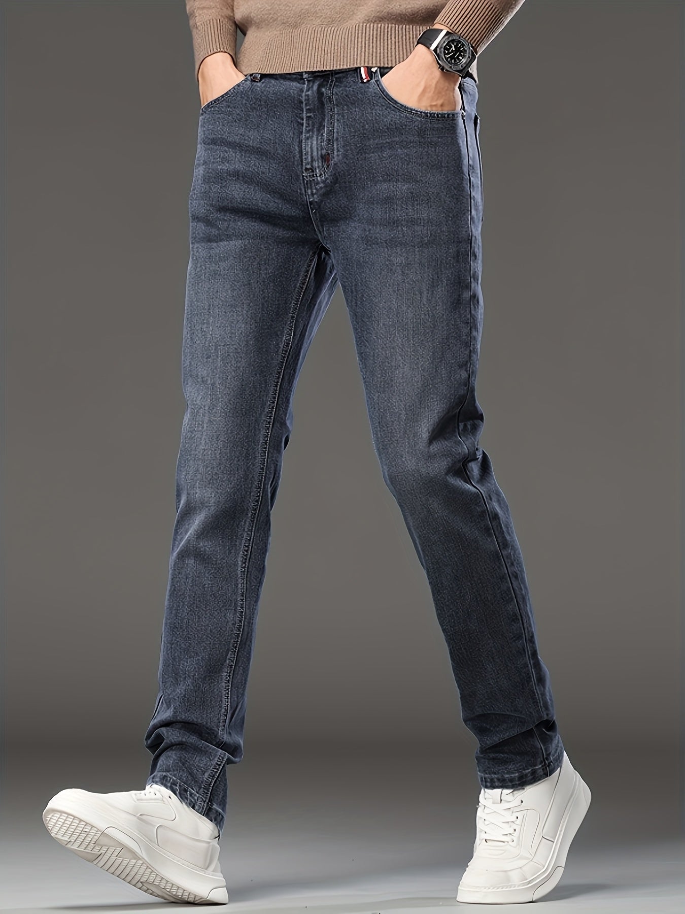 Herren Business-Jeans mit geradem Schnitt und Stretch-Komfort – Farbe Blau