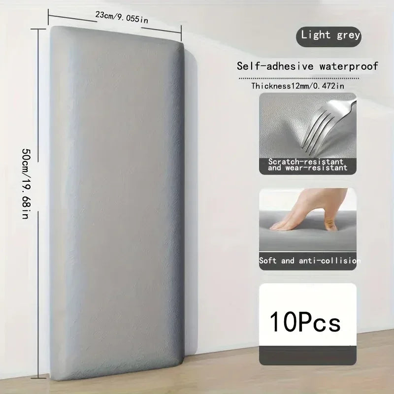 3D Wandpaneele Kunstleder 10er-Pack 23x50 cm – Selbstklebend, gepolstert, für Kopfteil & Wandschutz - FUXLShop
