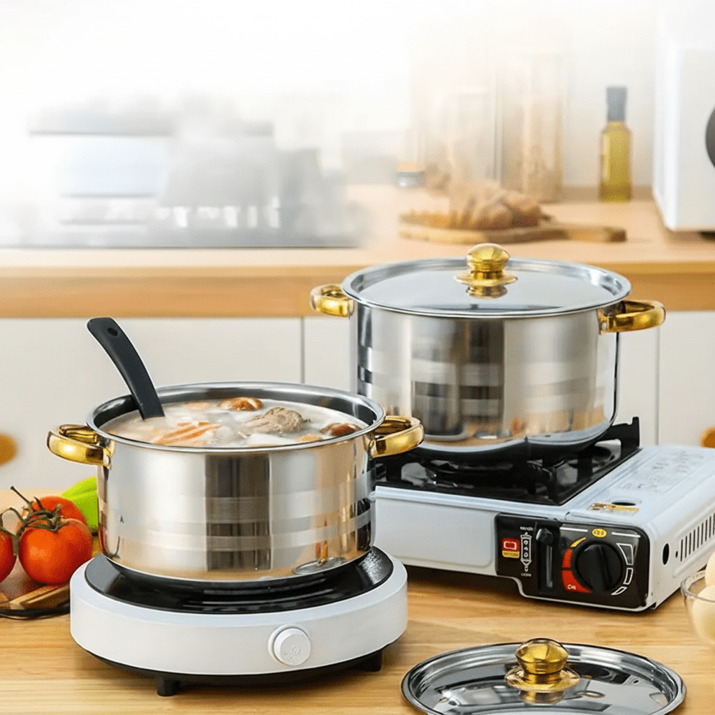 10-teiliges Edelstahl-Kochgeschirr-Set - Antihaft-Töpfe mit Deckeln für Küche und Restaurant