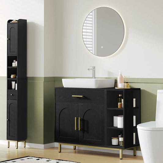 Waschbeckenunterschrank 80cm – 1 Schublade, 2 Türen & offenes Regal - FUXLShop