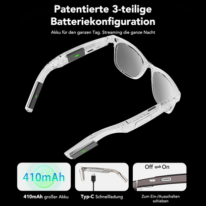 2025 Smart AI Brille mit Echtzeit Übersetzung, 2K Aufnahme, FPV Video und Wireless Calling