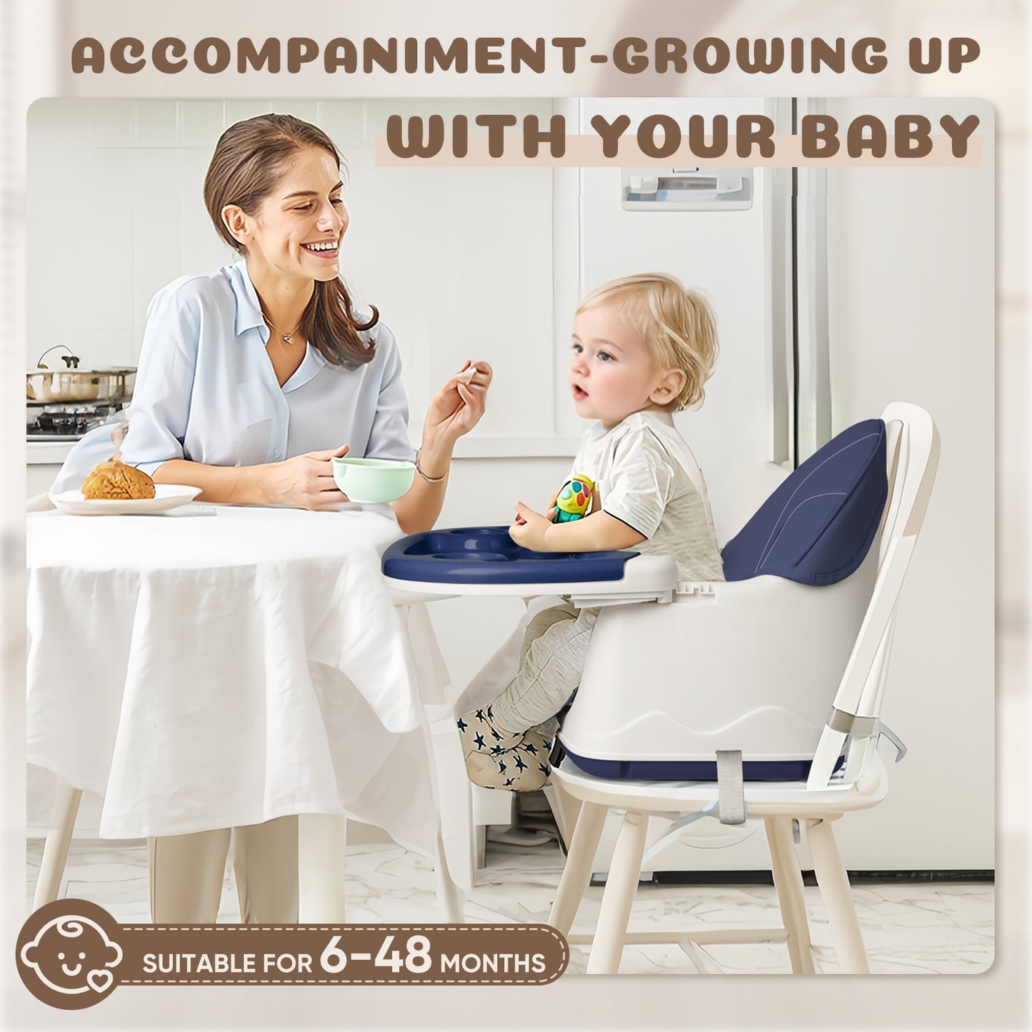 4-in-1 Baby-Hochstuhl mitwachsend - Verstellbar mit Sicherheitsgurt, Tablett & PU-Polster, Blau