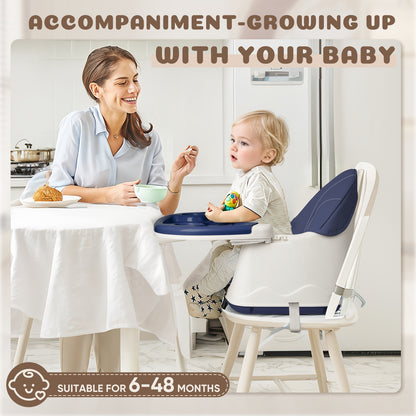 4-in-1 Baby-Hochstuhl mitwachsend - Verstellbar mit Sicherheitsgurt, Tablett & PU-Polster, Blau