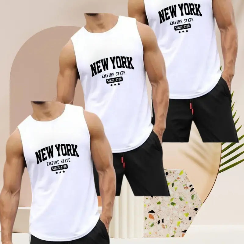 Weißes herren tank top mit atmungsaktivem material und new york print empire state seit 1789