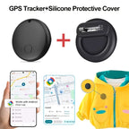 Schwarzer runder smart tracker android mit silikon-schutzhülle, kleinem knopf und integriertem clip aus dem find hub 2er-set