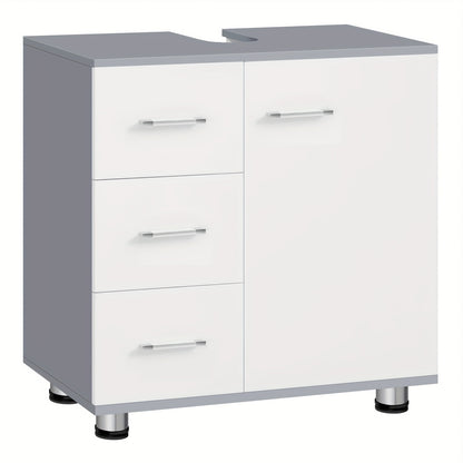 Waschtisch-Unterschrank 60x60x30cm Weiß-Grau - 3 Schubladen & 2 Fächer