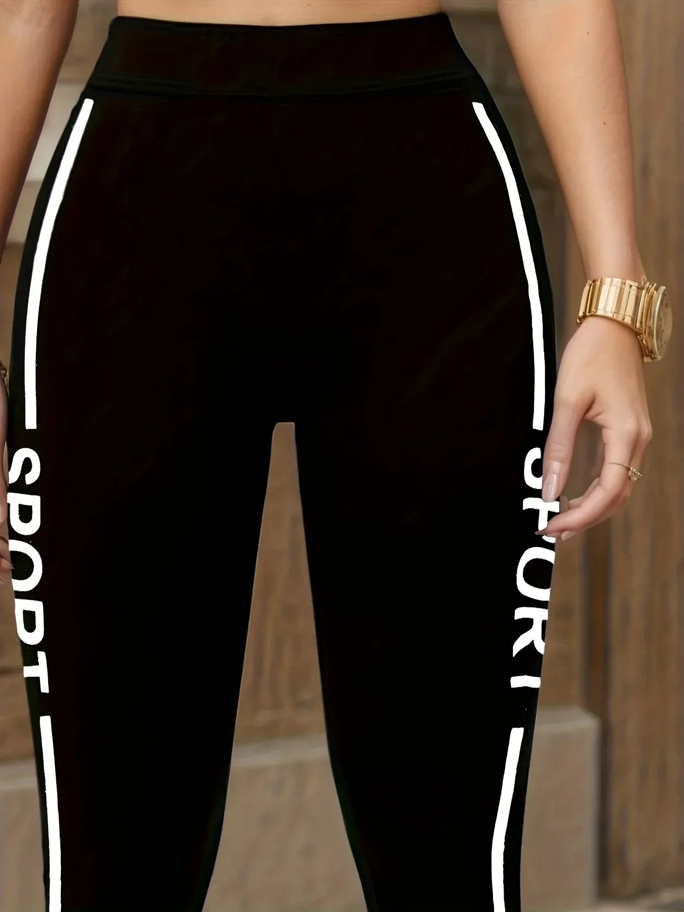 Damen Leggings Schwarz Cropped – Hoch-Elastisch, Letter Print – Sport & Freizeit S-XXL - FUXLShop