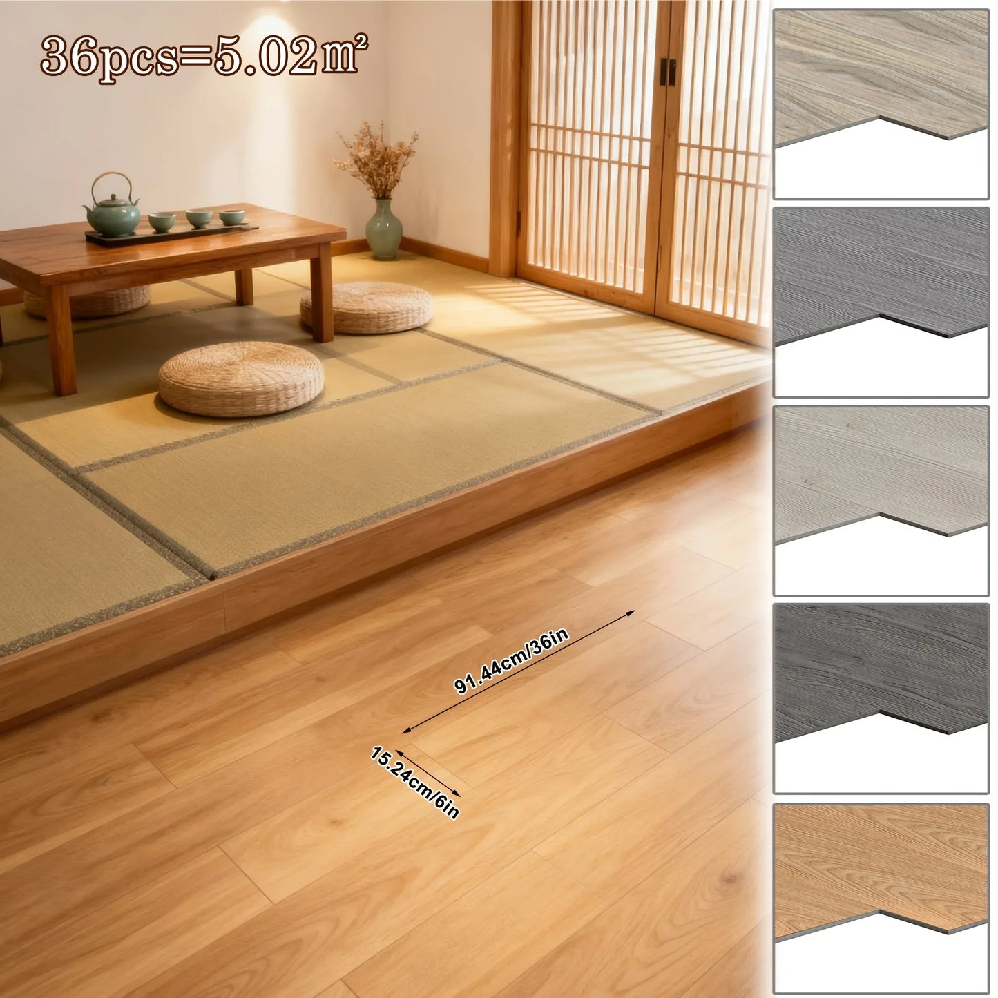 Vinyl-Bodenbelag Selbstklebend 36er-Set – 3D Holzoptik, 5 m² – LILIIN
