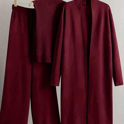 Damen 3-teiliges Strickset - Pullover, Cardigan & Hose - Casual Loungewear - FUXLShop