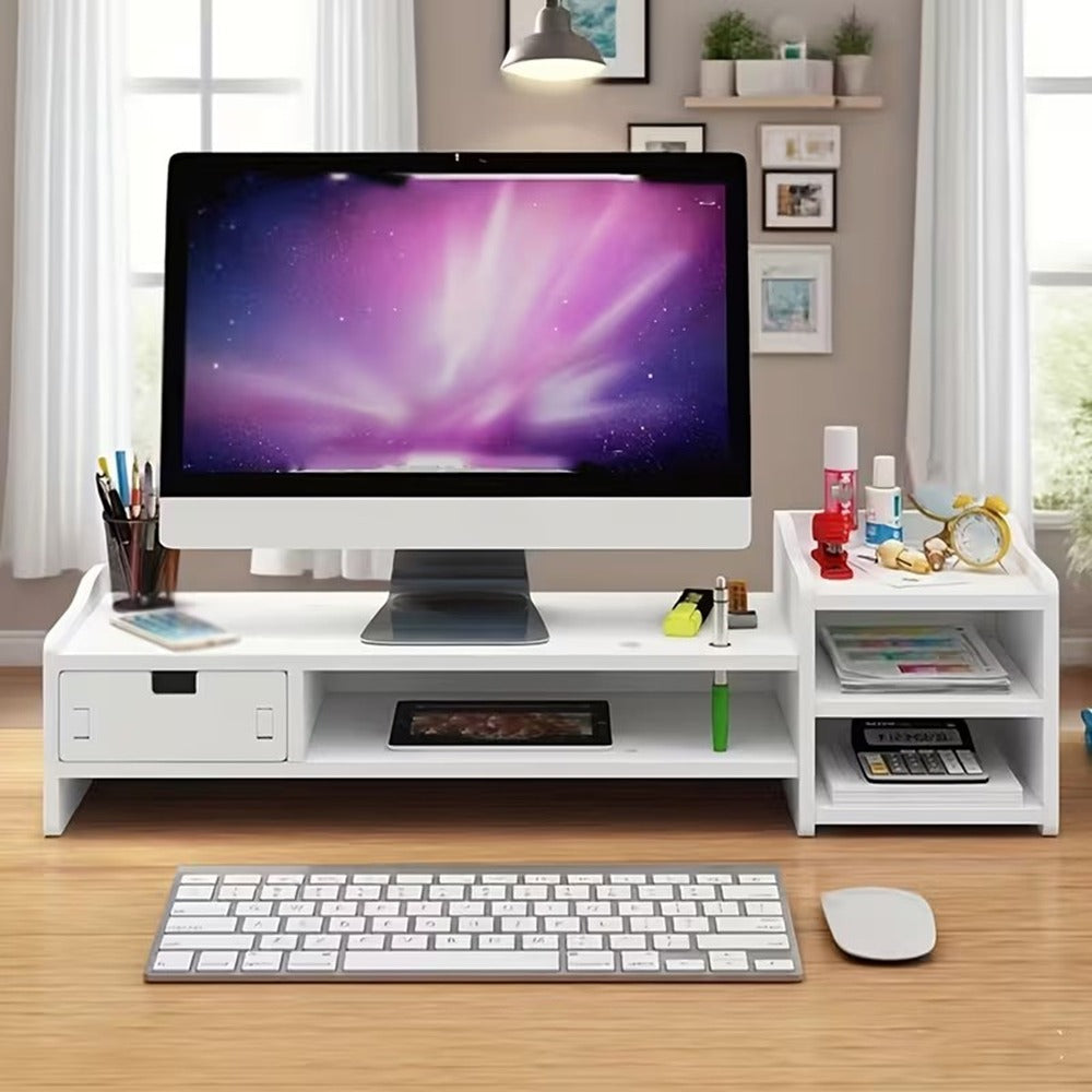 Ergonomischer Monitor-Ständer mit Stauraum – MDF, platzsparend, Homeoffice & Büro