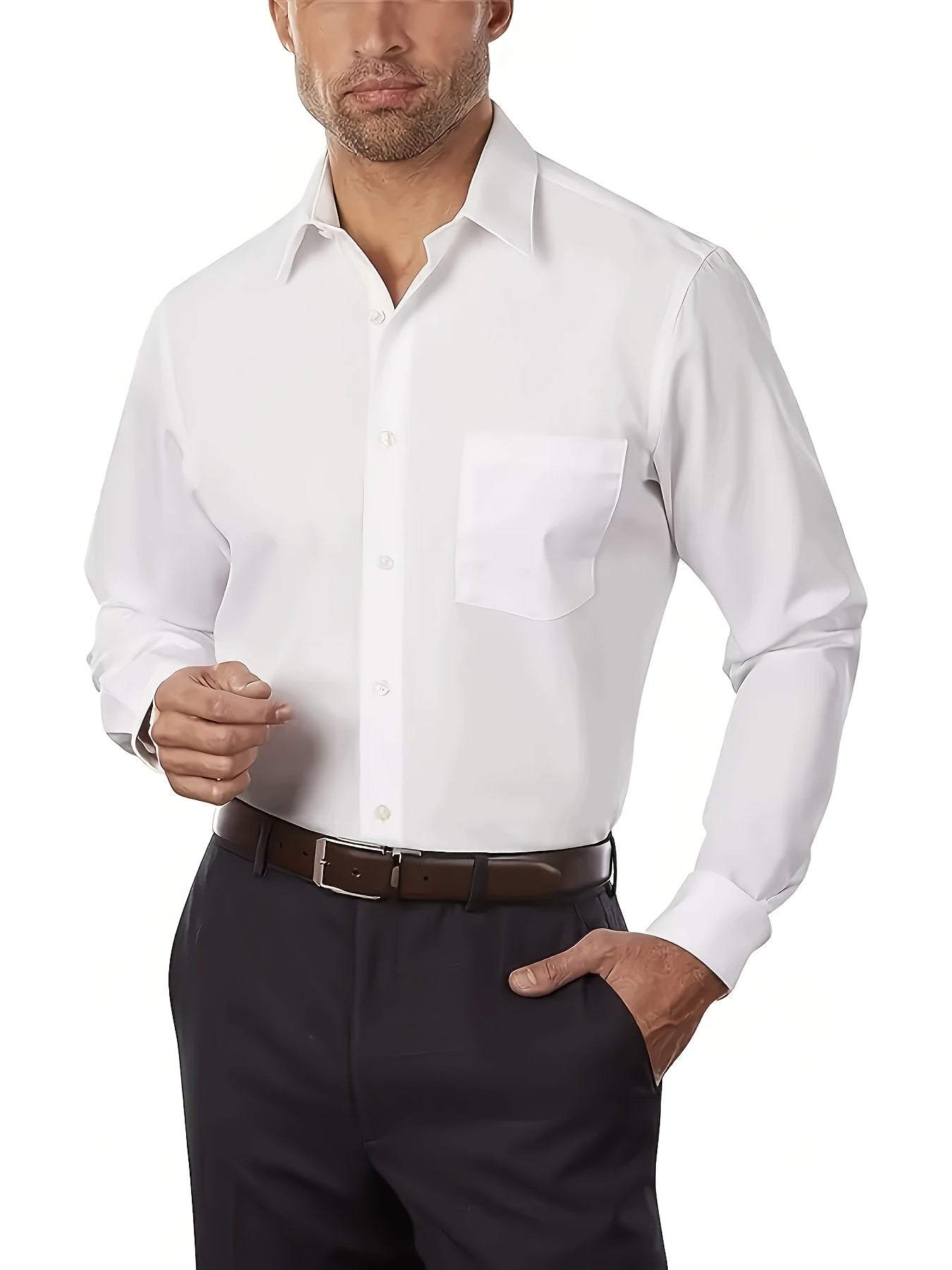 3er-Pack Herren Business-Freizeithemden – Langarm, einfarbig, Regular Fit, mit Taschen – Polyester-Mix, ideal für Frühling & Herbst, vielseitig kombinierbar