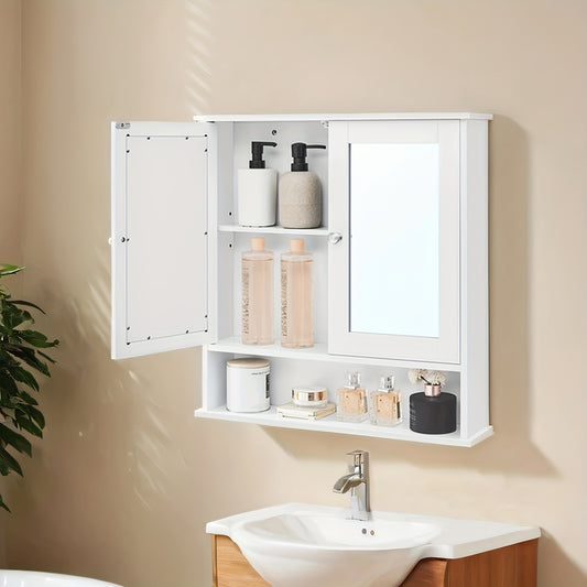Bathroom mirror cabinet white vintage - wall cabinet with 2 doors & shelf