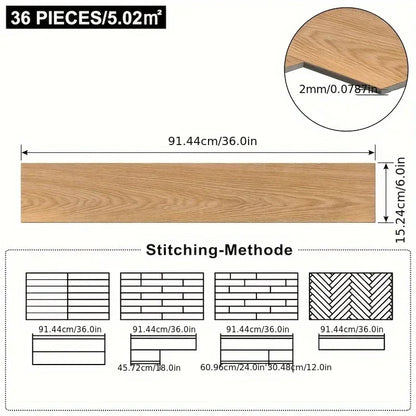 Vinyl Bodenbelag Selbstklebend 18-36 Stück - PVC Bodenfliesen Holzoptik Eiche 2,5-5m² für Küche & Wohnzimmer - FUXLShop
