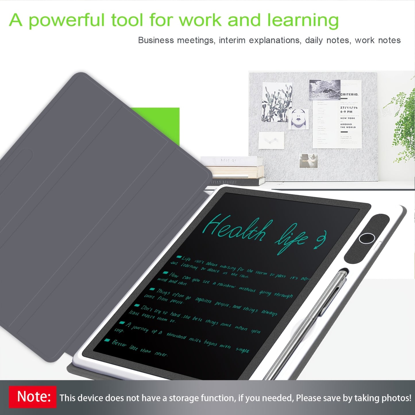 INNoreBoard 9,3" Elektronisches Whiteboard – tragbar mit kapazitivem Stift & Ein-Knopf-Löschung – faltbares Case, 36V Akku – Schwarz für Büro & Schule