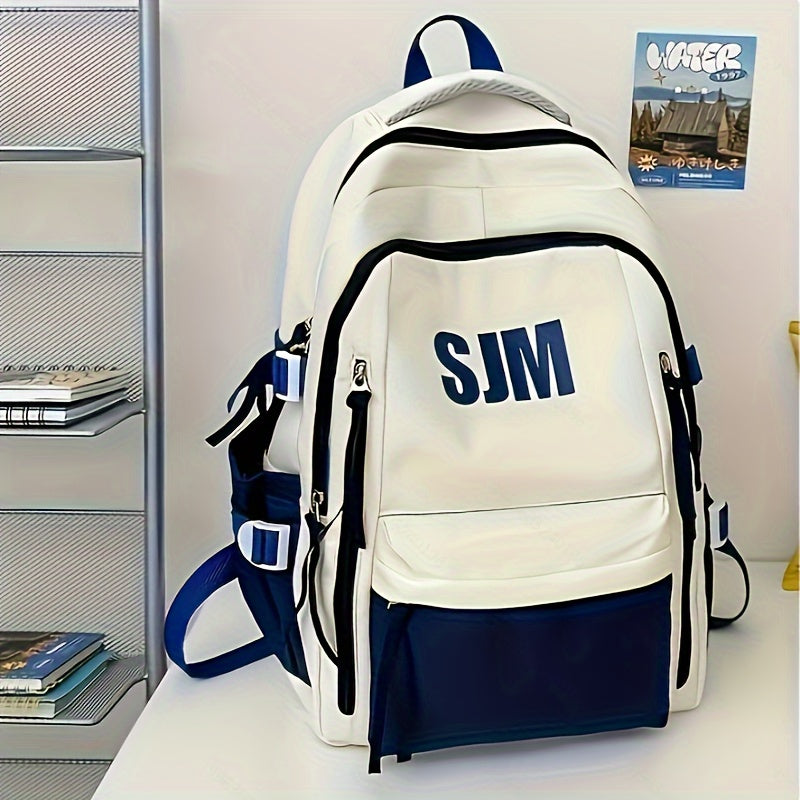 Robuster Oxford-Rucksack – Weiß-Grün, stilvoller Tagesrucksack mit verstellbaren Trägern, mehreren Fächern & Reißverschluss – ideal für Schule & Reisen
