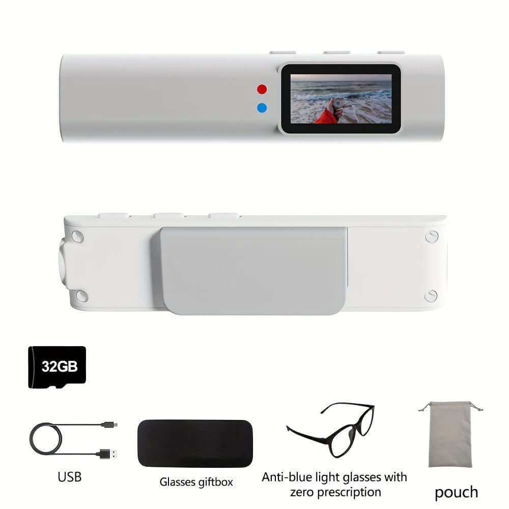 Ultra-Leichte Kamera-Brille – 2.7K Video, WiFi, Geräuschreduzierung, 60 Min Akku, ideal für Vlogging, Sport & Reisen