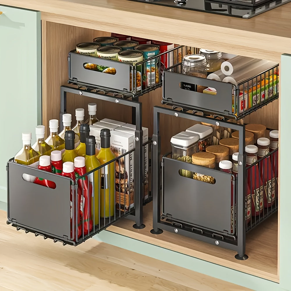 2-Etagen Metall-Unterschrank-Organizer – Ausziehbares Regal für Küche & Bad