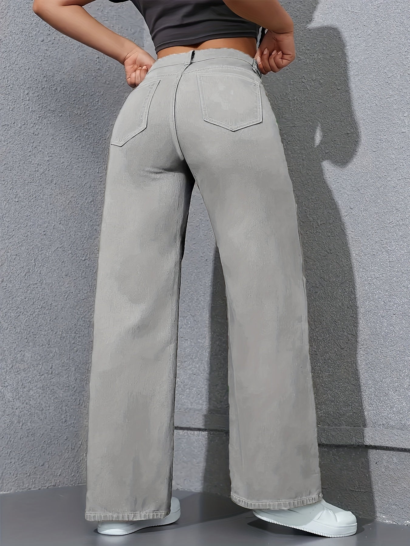 Damen Straight-Leg Hose Grau - Vorderansicht