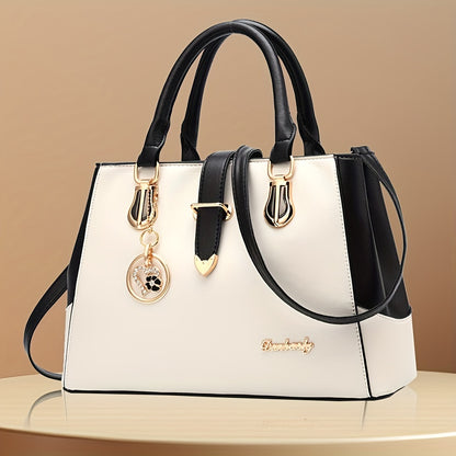 Damen Schultertasche mit Buchstaben-Detail – Elegante Handtasche mit Doppelgriff, große Arbeitstasche, schlichtes Design, für Büro & Alltag, mehrere Farben