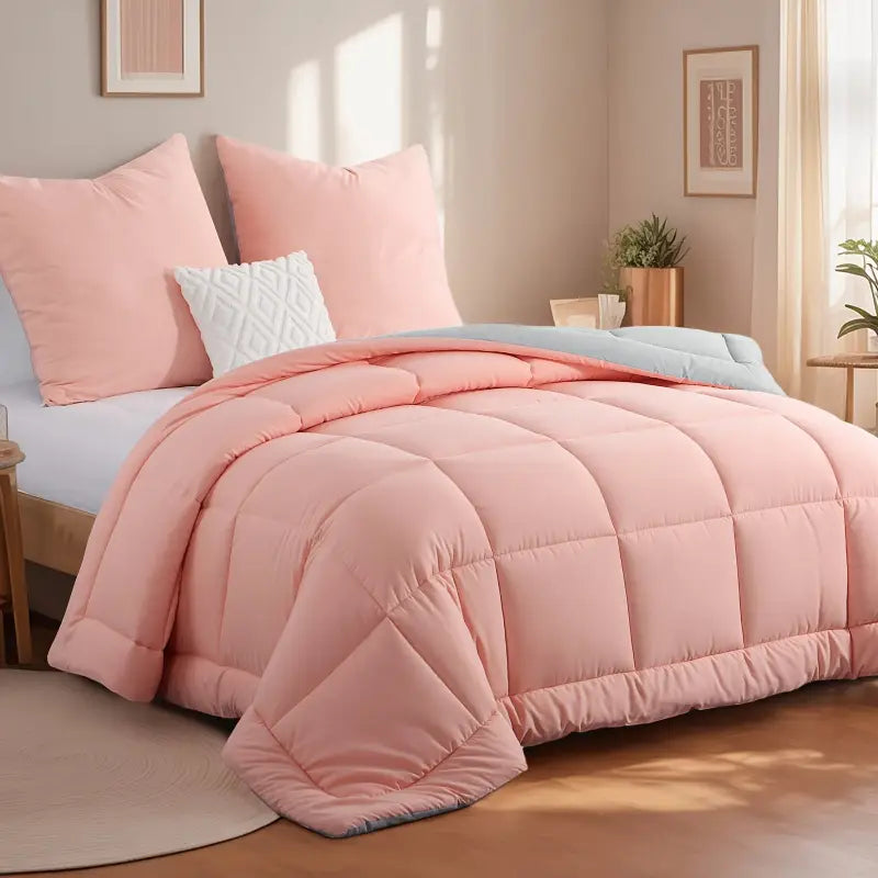 Soft pinkes wendbares steppdecken-set mit blauem innenfutter zum online bestellen als geschenkideen