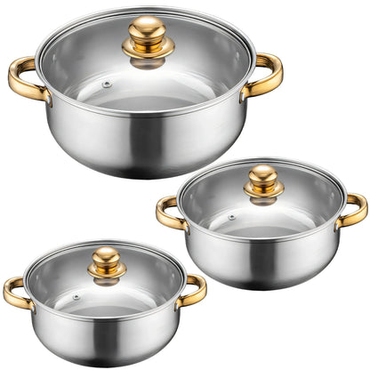 Edelstahl Kochgeschirr Set 11-teilig – Silber & Gold mit Wasserkessel
