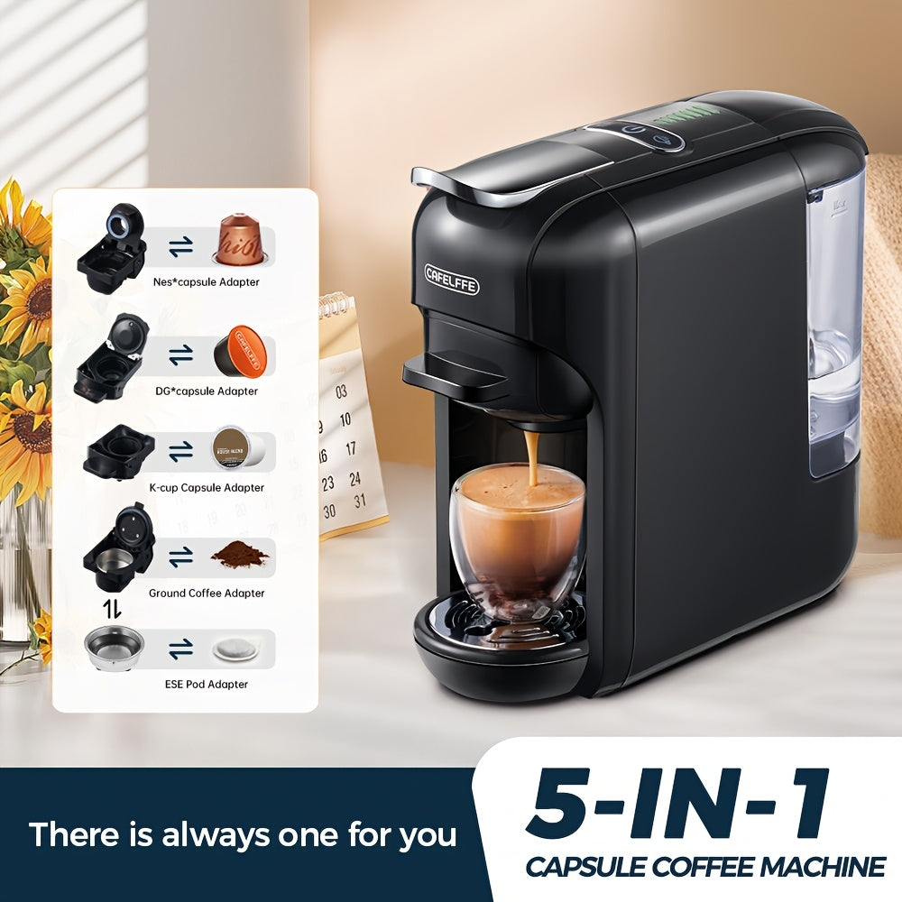 MK606 Cafelffe 5‑in‑1 Kapsel-Kaffeemaschine, 19 Bar Espresso Maker, kompatibel mit Nescafé, DG, K‑Cup & Kaffeepulver