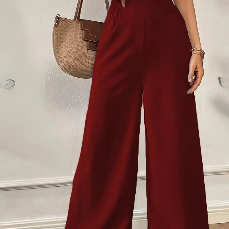 Elegante damen-schlaghose wide leg in bordeaux mit hoher taille und plissee für ganzjähriges tragen