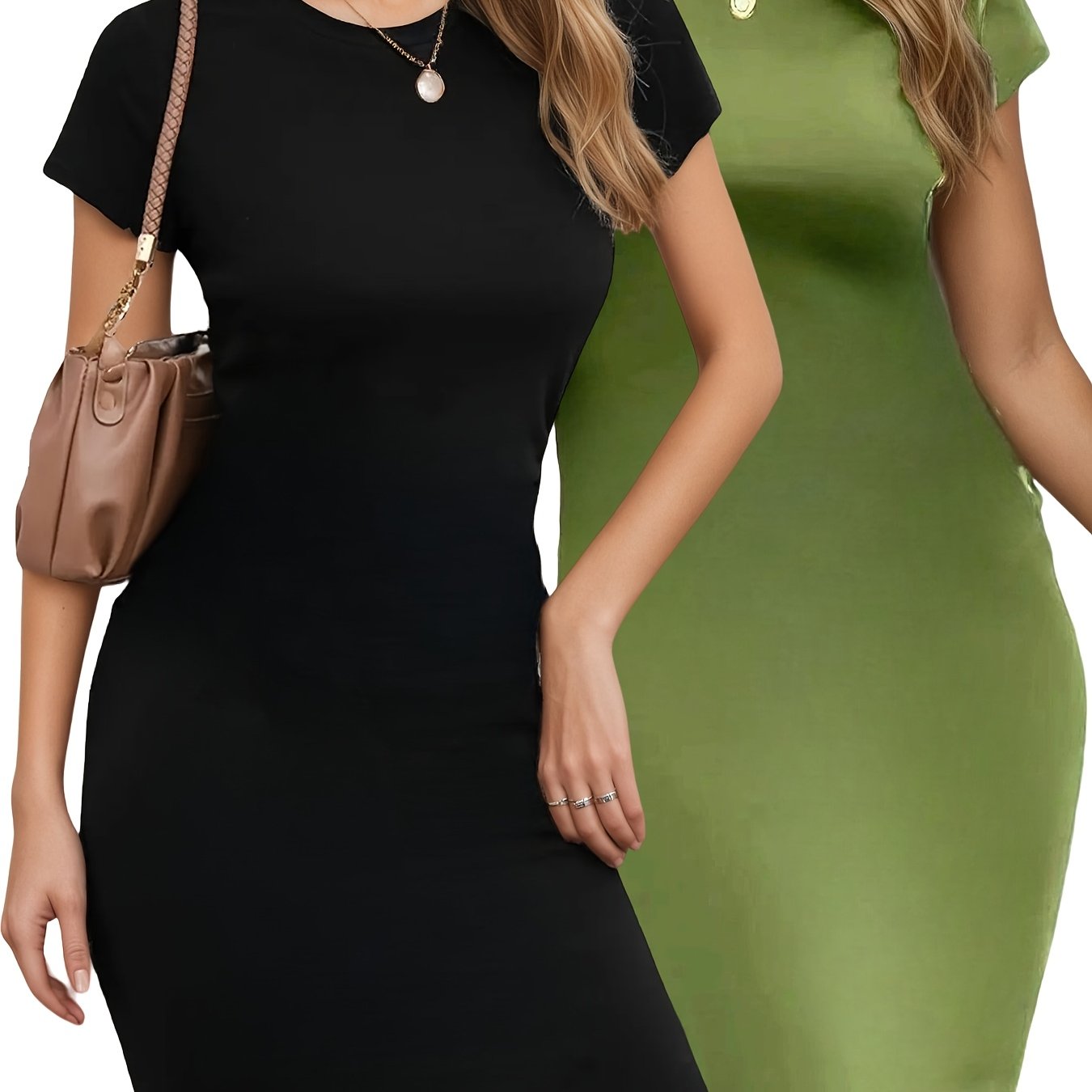 Damen Bodycon-Kleid – Einfarbig, knielang, kurzarm, verstellbare Träger, rundhals, ohne Polster, ideal für Sommer, Party, Club & elegante Anlässe