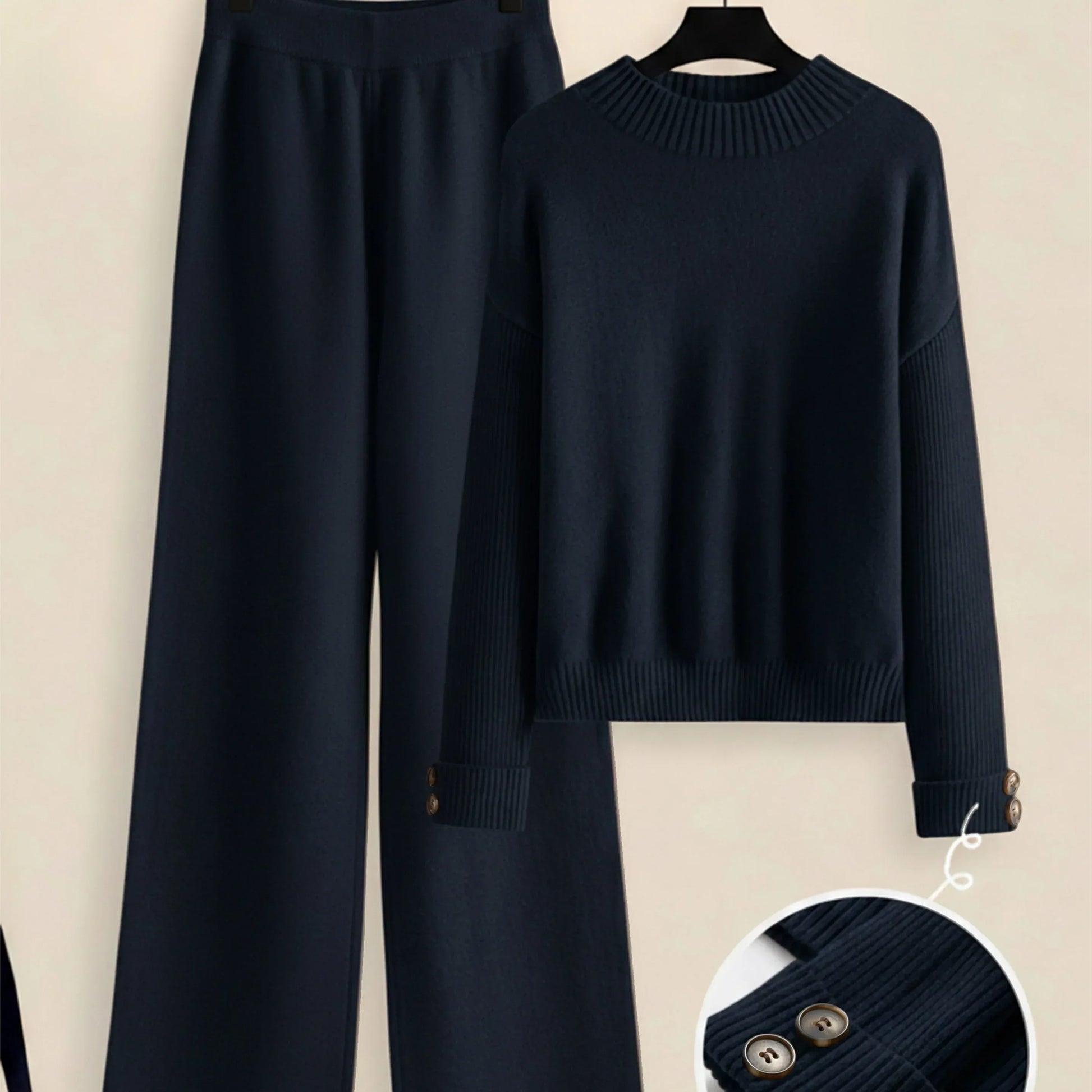 Damen Zweiteiler-Set mit Seitenstreifen – Rundhals Pullover & Gerade Hose, Weiche Freizeitkleidung für Herbst & Winter - FUXLShop