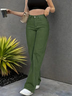 Army Green Stretch-Jeans – Straight Leg, High Waist, Casual Fit - FUXLShop