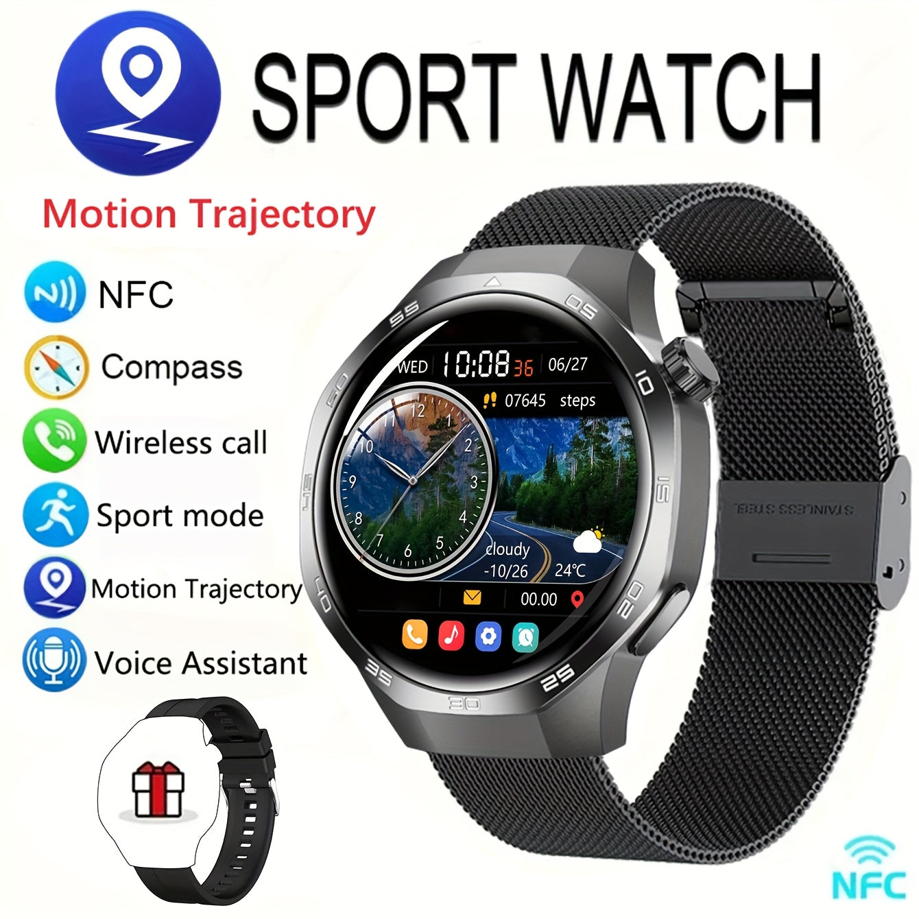 GPS Smartwatch Herren 1.53" HD Display 100+ Sportmodi NFC Bluetooth