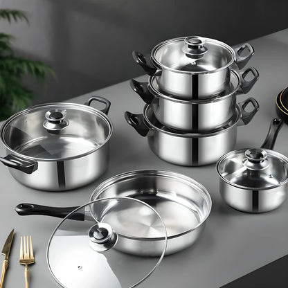 Edelstahl Topfset 12-teilig mit Glasdeckeln - Kochtopfset für alle Herdarten inkl. Induktion - Spülmaschinenfest - FUXLShop