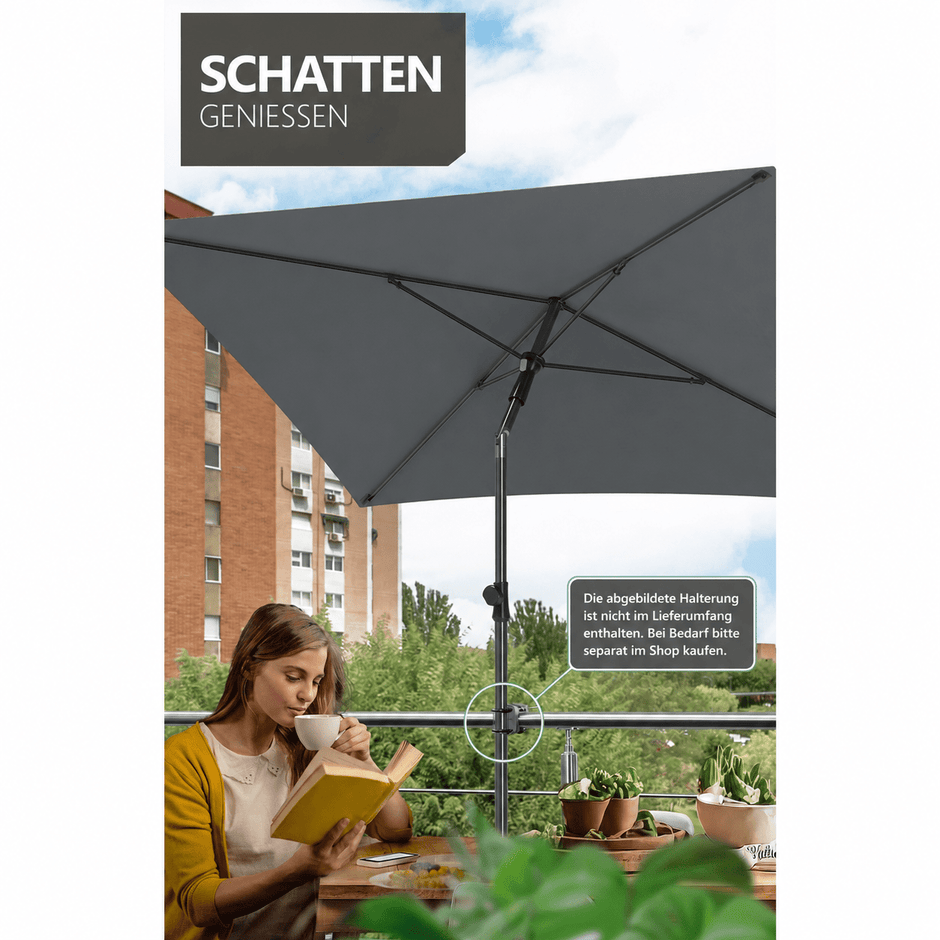 Balkon-Sonnenschirm 200x125 cm UV50+ – Höhenverstellbar, faltbar, mit Schutzhülle