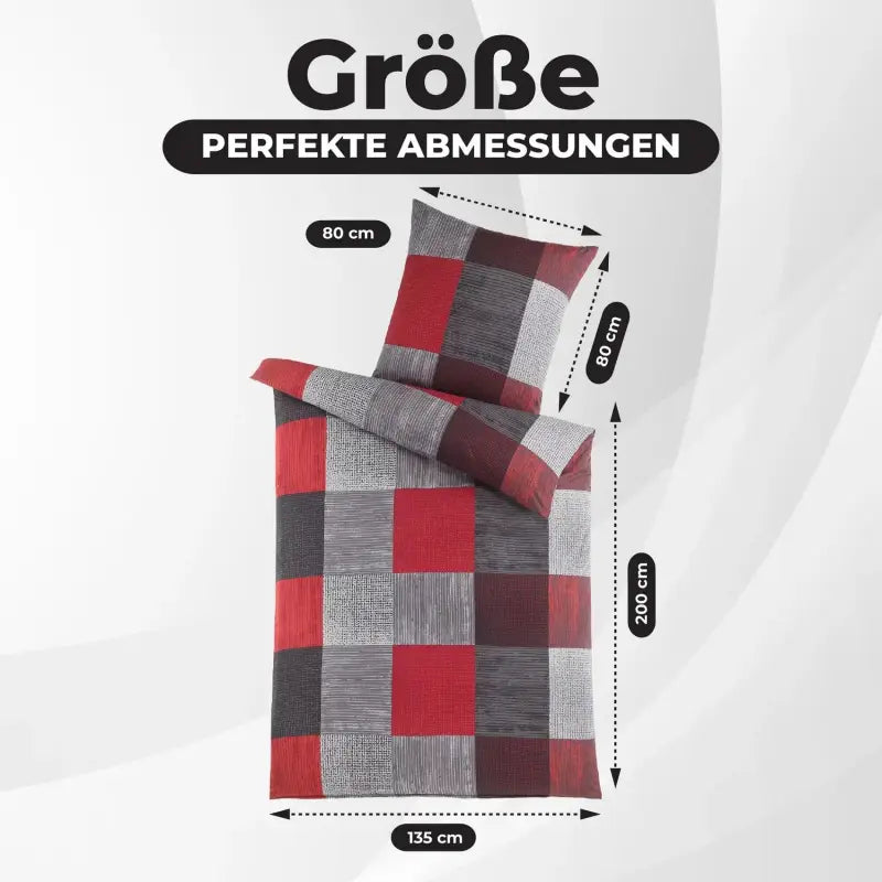 Rotes graues und schwarzes plaid bettwäsche-set 135x200 4-teilig allergikerfreundlich mit spannbettlaken und kissenbezug