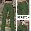 Army Green Stretch-Jeans – Straight Leg, High Waist, Casual Fit - FUXLShop