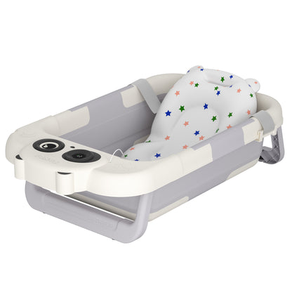 Faltbare Babybadewanne mit Badekissen & integriertem Thermometer – tragbar, rutschfest, leicht & stabil – ideal für Neugeborene, Kleinkinder, Reisen & Zuhause - FUXLShop