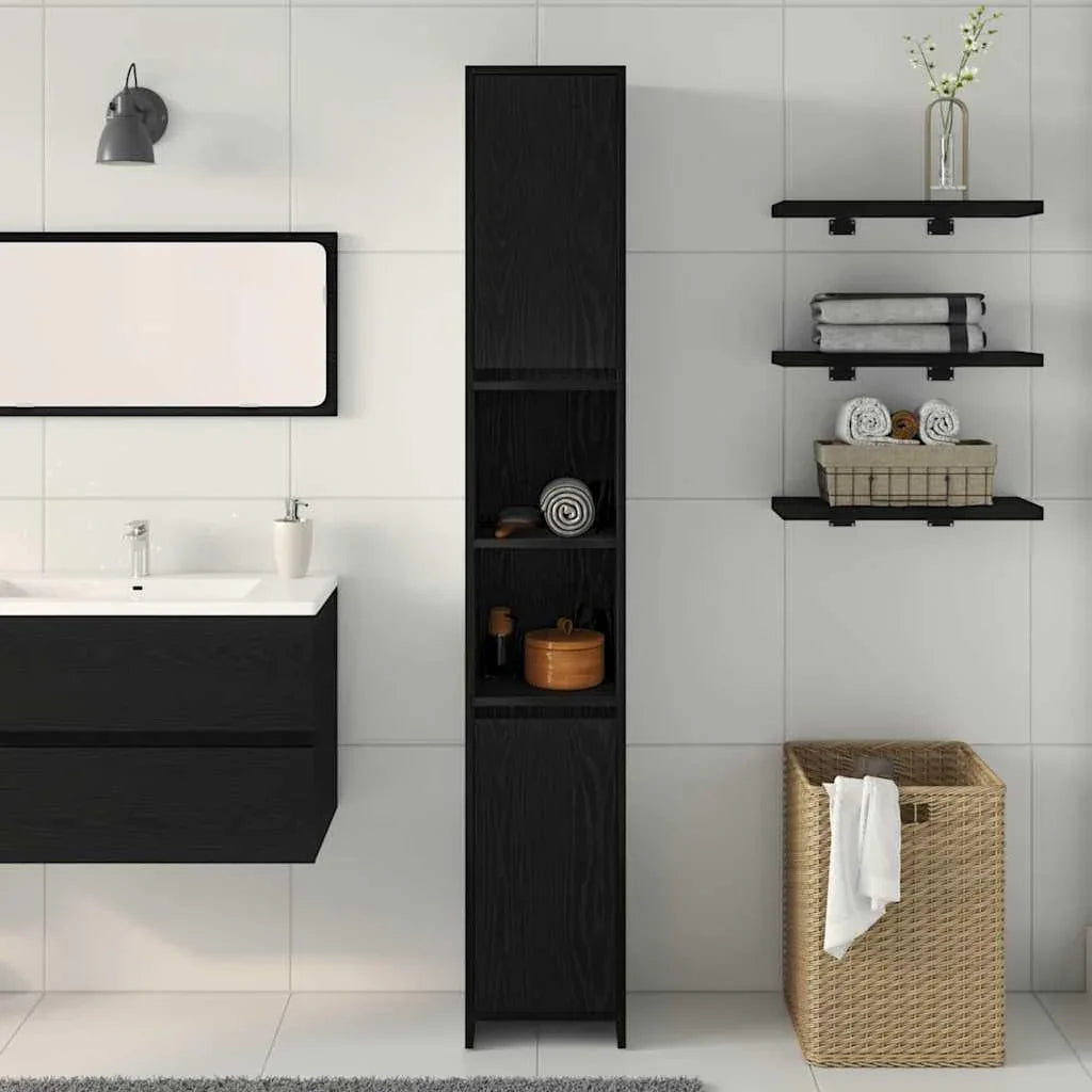Badezimmer Hochschrank Schwarz Eiche 45cm – Modern mit verstellbaren Regalen - FUXLShop
