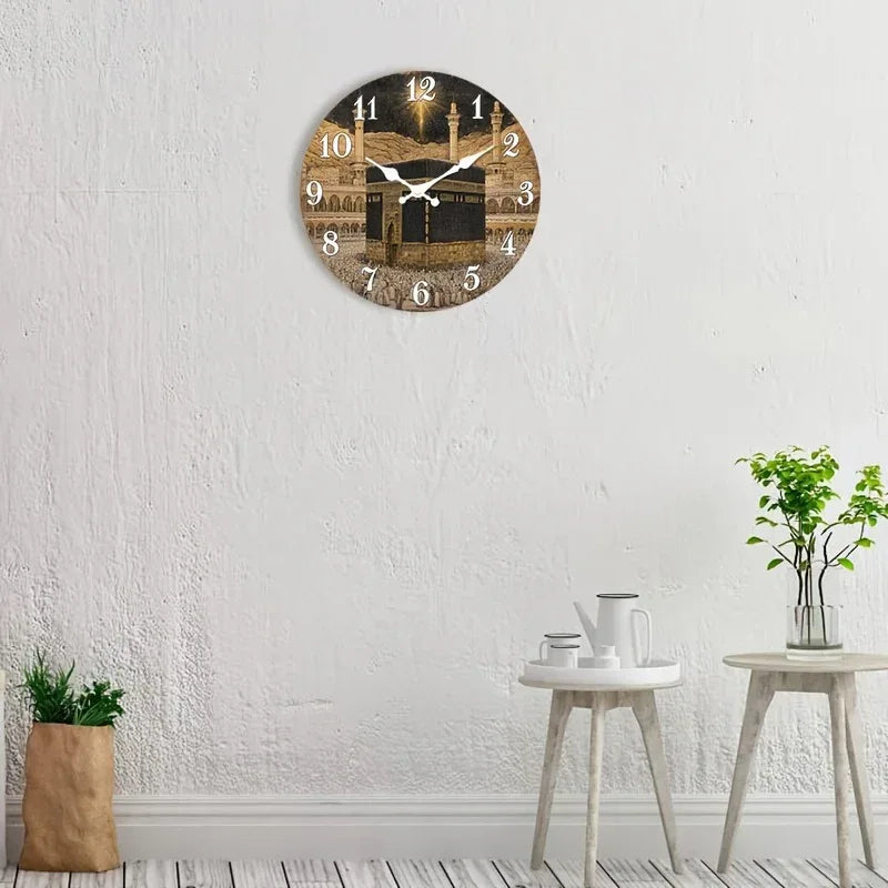 Islamische Wanduhr Kaaba-Design – Lautlos Holz Rund 25-40cm für Wohnzimmer & Schlafzimmer - FUXLShop