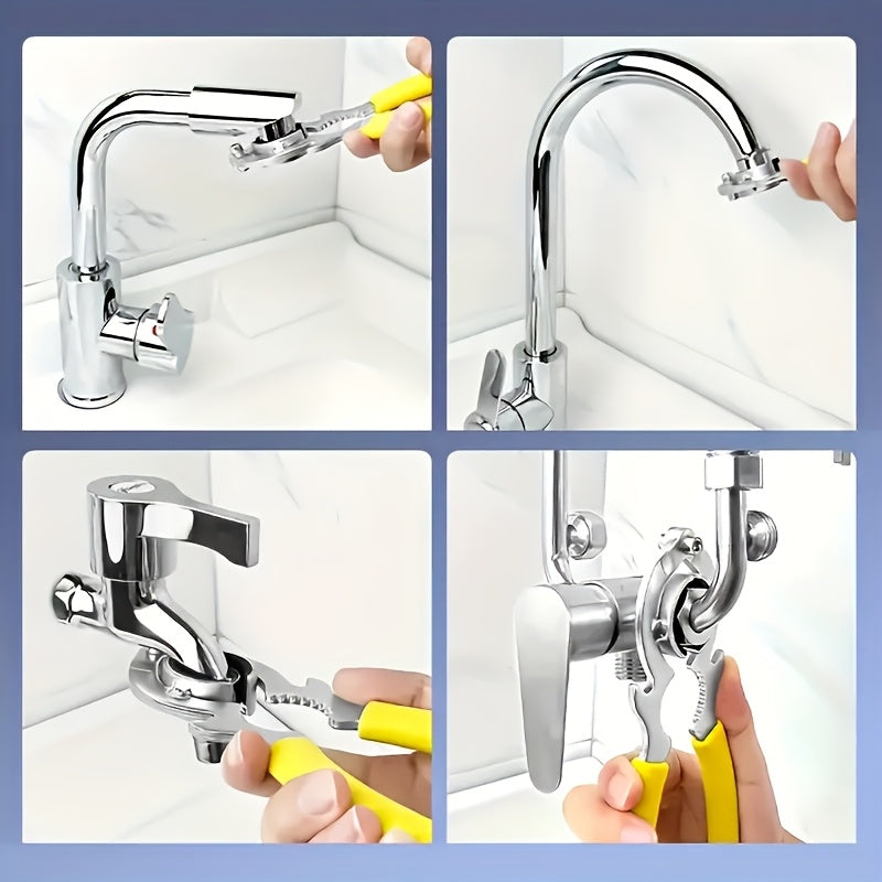 Multifunktionaler Wasserhahnschlüssel – 1 Stück, mit gelbem Gummigriff, Metall, für Filter- & Strahlregler-Montage in Küche & Bad, einfach & langlebig – hochwertig verarbeitet für tägliche Anwendung