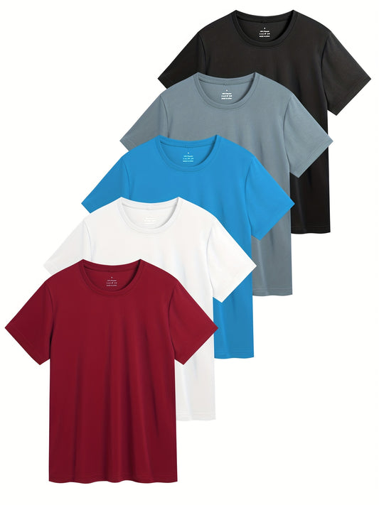 TELALEO 5er-Pack Damen T-Shirts – atmungsaktiv, schweißabsorbierend, Rundhals, einfarbig, ideal für Alltag, Sport & Freizeit – Frühling bis Herbst