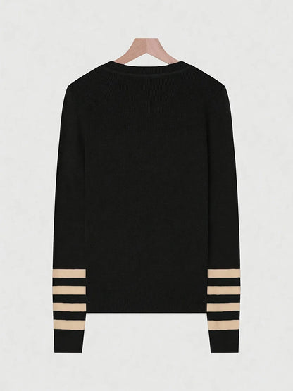 Damen Langarm-Top Color-Block – Weicher Rundhals Pullover mit Streifen, Bequem & Elegant für Frühling, Herbst & Winter - FUXLShop