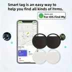 Schwarze und weiße smart tags im 4er-set für ios mit find my funktion zur ortung von schlüssel koffer geldbeutel
