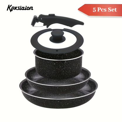 Kpxsiaion Keramik Antihaft-Kochgeschirr-Set mit abnehmbaren Griffen, induktionsgeeignet, stapelbar – Schwarz