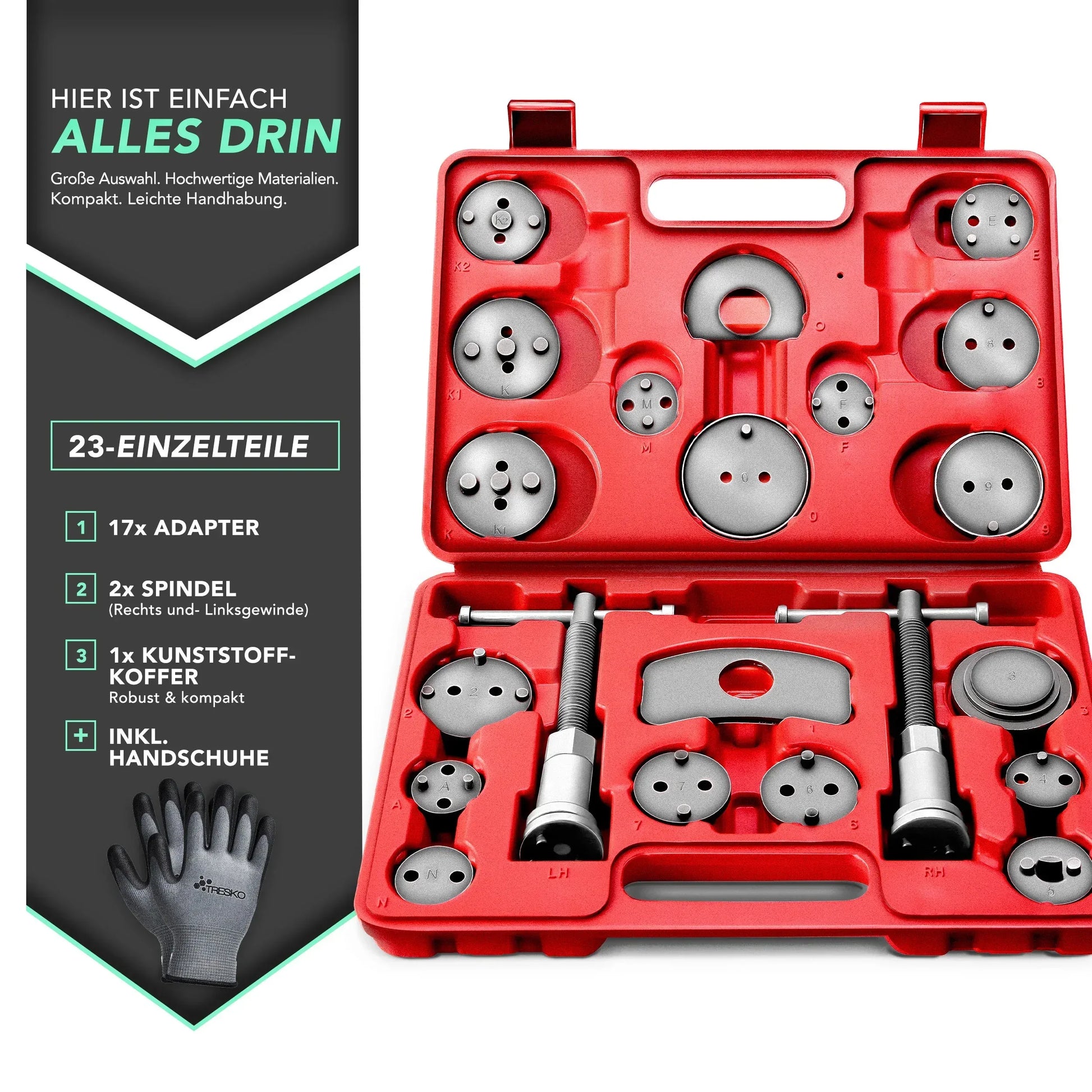 TRESKO Bremskolbenrücksteller Set 23-teilig inkl. Handschuhe - FUXLShop