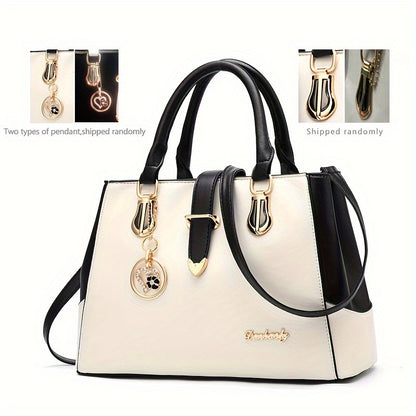 Damen Schultertasche mit Buchstaben-Detail – Elegante Handtasche mit Doppelgriff, große Arbeitstasche, schlichtes Design, für Büro & Alltag, mehrere Farben