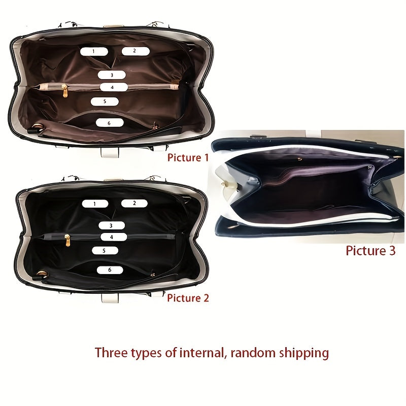 Damen Schultertasche mit Buchstaben-Detail – Elegante Handtasche mit Doppelgriff, große Arbeitstasche, schlichtes Design, für Büro & Alltag, mehrere Farben