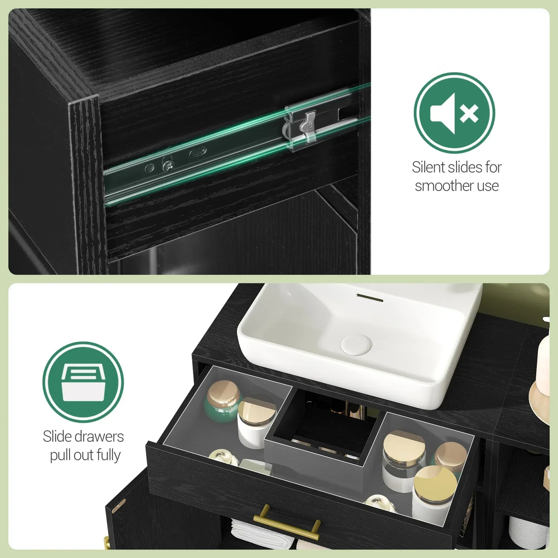 Waschbeckenunterschrank 80cm – 1 Schublade, 2 Türen & offenes Regal - FUXLShop