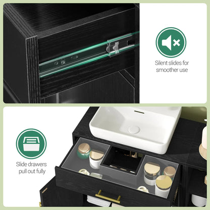 Waschbeckenunterschrank 80cm – 1 Schublade, 2 Türen & offenes Regal - FUXLShop